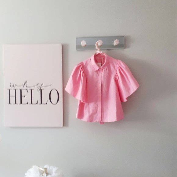 NWOT Zara bubblegum pink open back statement puff sleeve crop blouse, S - Picture 7 of 10